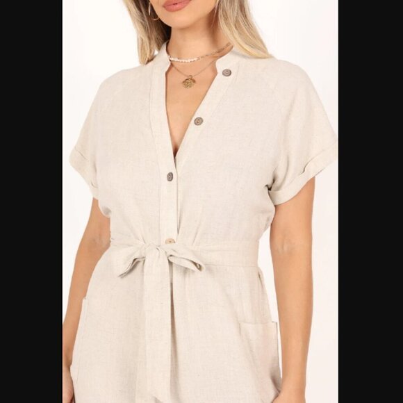 Petal & Pup Archie Oat Linen Belted Jumpsuit L - Picture 2 of 12